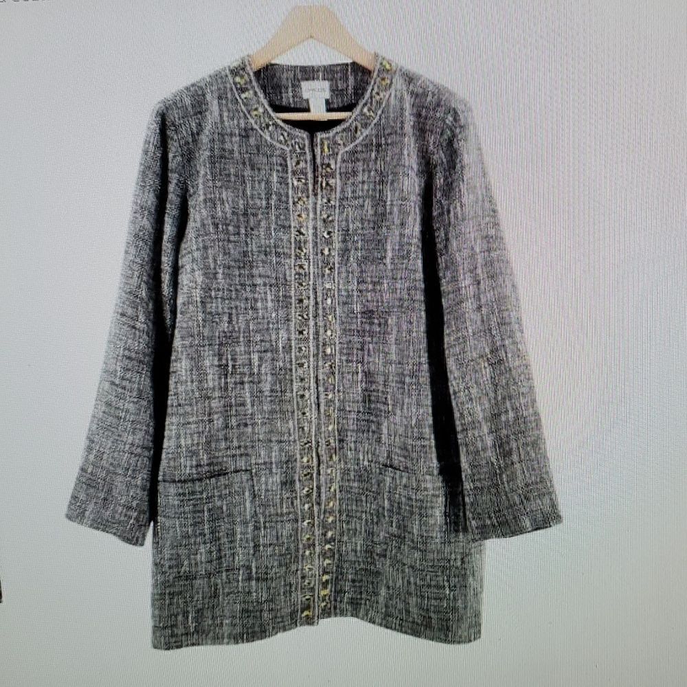 Chico's Tweed Beaded Long Line Jacket Size 1